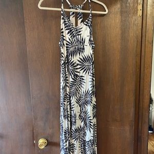 White & Black Maxi High-Low Dress, Palm Tree Pattern, Size M